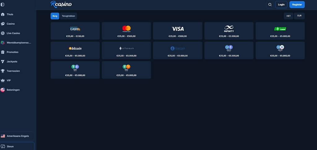 RCasino crypto- en EUR-betaalmethoden