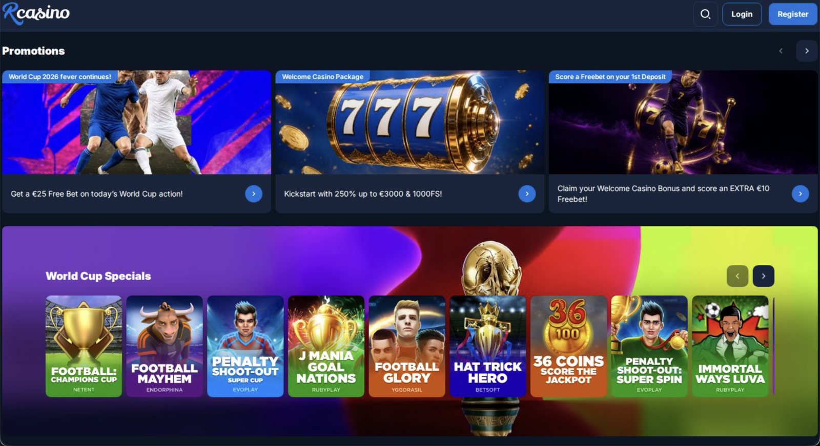 RCasino mobile casino lobby